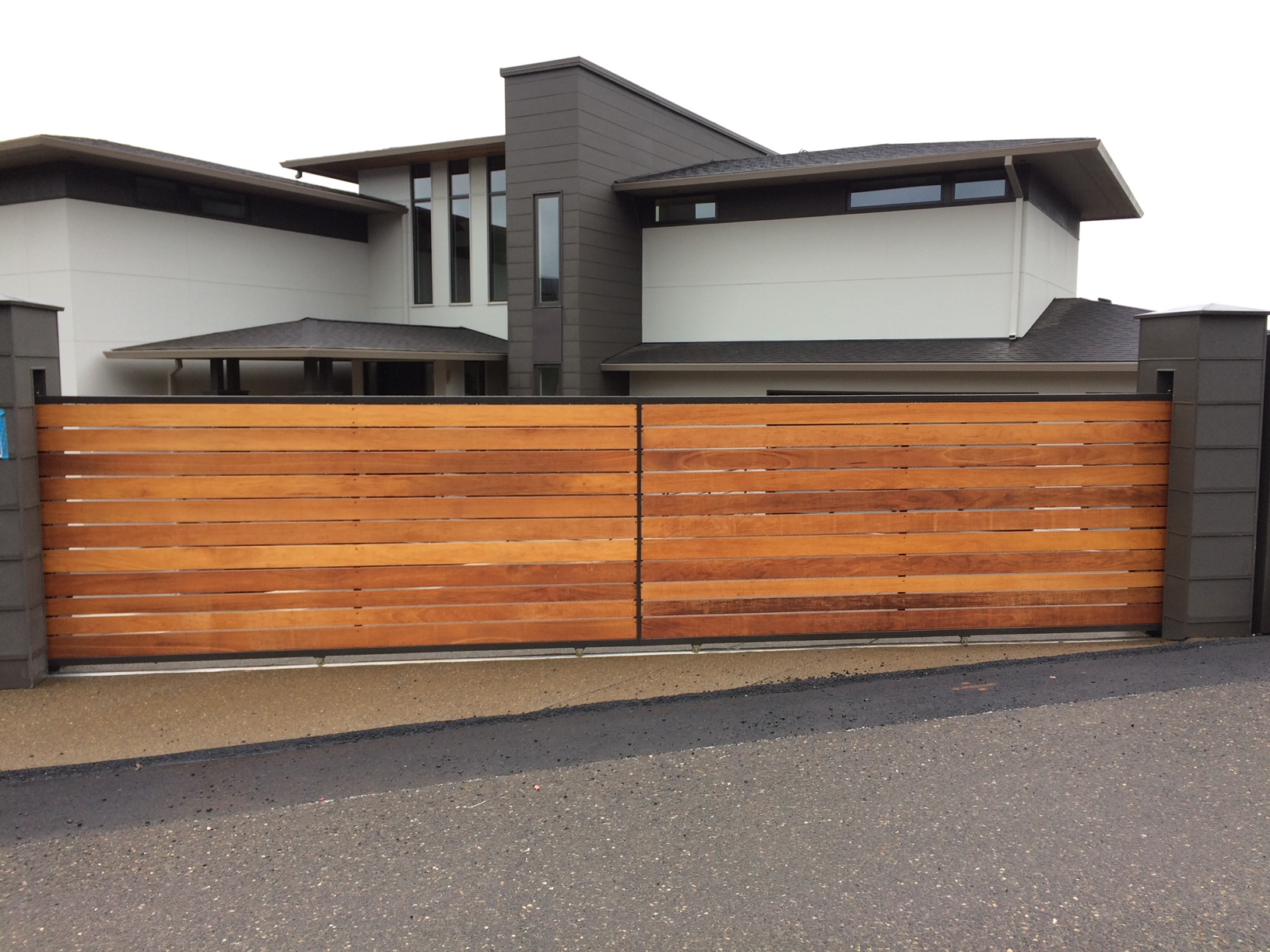 custom steel gate with cedar wood fabricated and installed